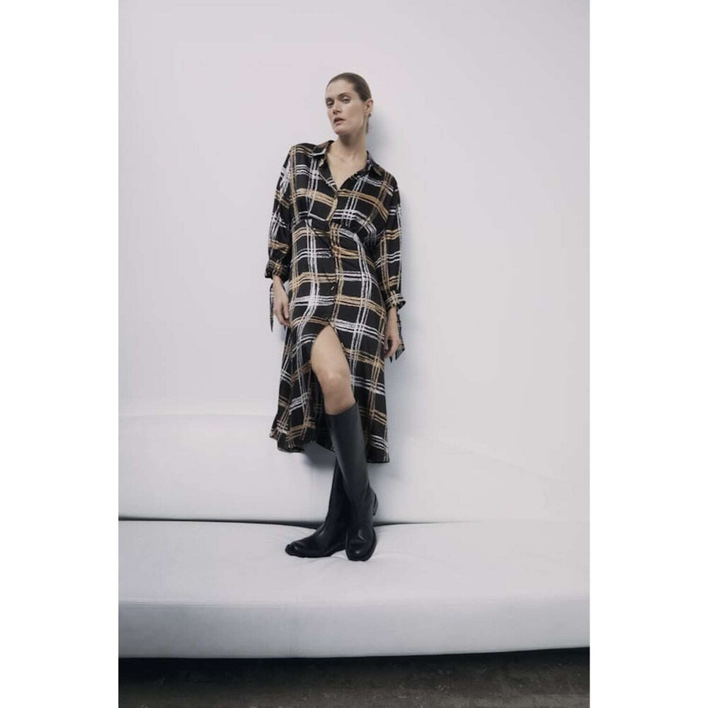 Zara Plaid Shirt Midi Dress